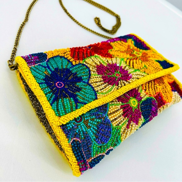 Anthropologie Handbags - Anthropologie The Fiona Beaded Bag Floral Icon Edition Multicolor Crossbody EUC